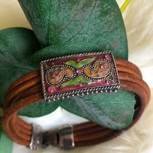 Leather Jeweled Bracelet